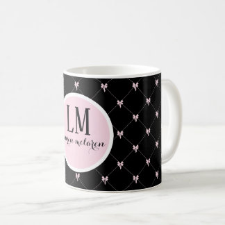 Monogram Black & Pink Bow Script Kaffemugg