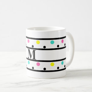 Monogram Black Polka dots Kaffemugg