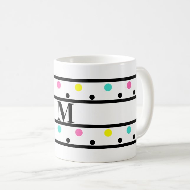 Monogram Black Polka dots Kaffemugg (Framsida höger)