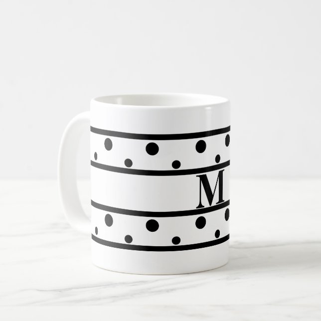 Monogram Black Polka dots White Kaffemugg (Framsida vänster)