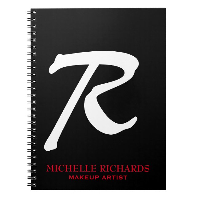 Monogram Black & Red Makeup Artist Anteckningsbok (Framsidan)
