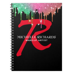 Monogram Black & Red Makeup Artist Notebook Anteckningsbok