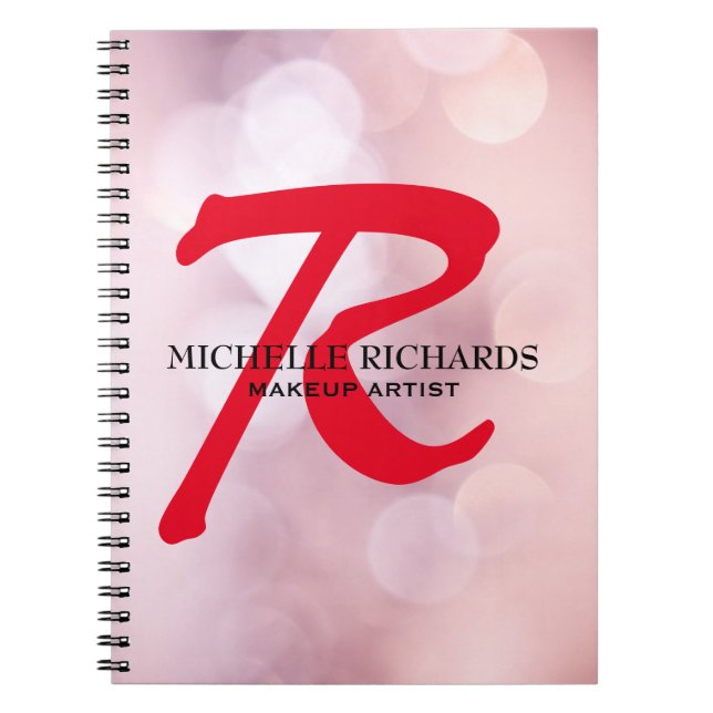 Monogram Black & Red Makeup Artist Notebook Anteckningsbok (Framsidan)