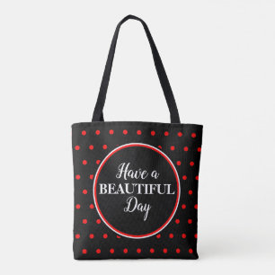 Monogram Black Red Polka dots Citat Tygkasse