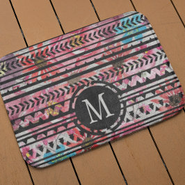 Monogram Black Rosa Blue Aztec Blommönster Badrumsmatta
