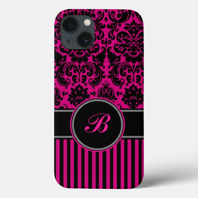 Monogram Black, Rosa Damask Rand iPad Air Case (Baksida)