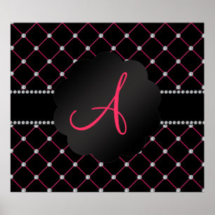 Monogram Black rosa Diamonds Poster