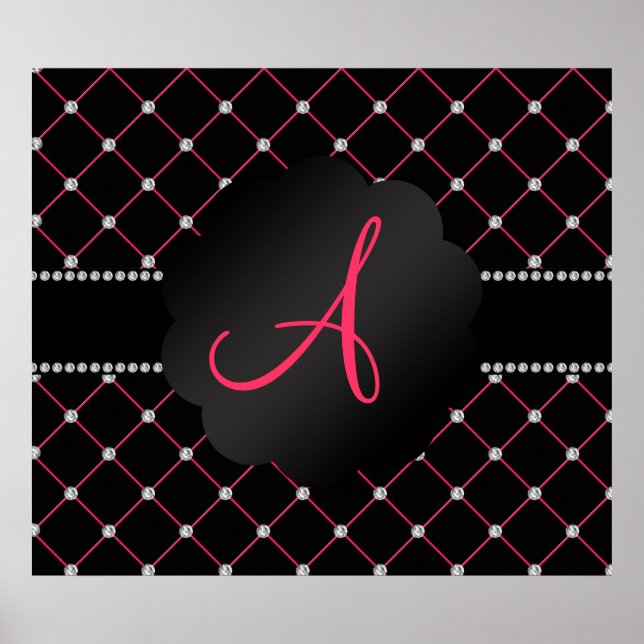 Monogram Black rosa Diamonds Poster (Framsidan)