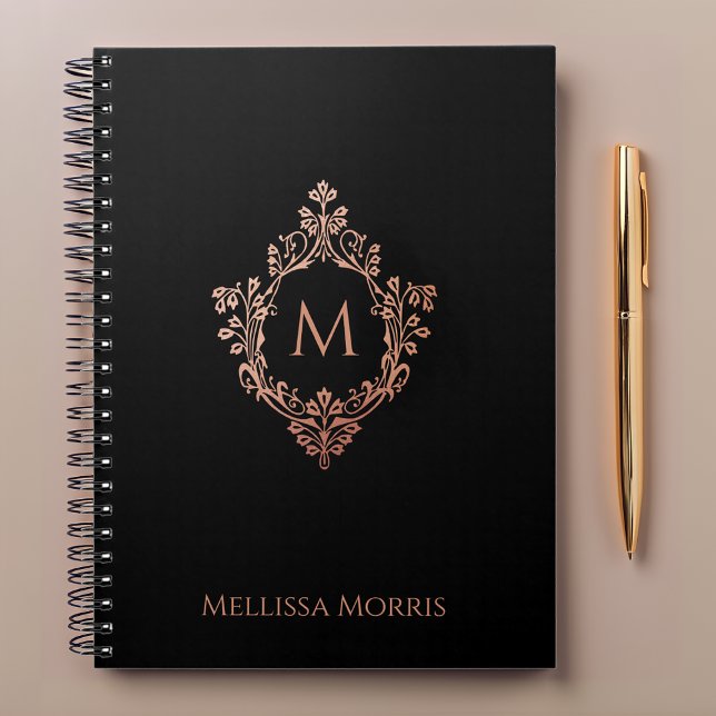 Monogram Black Rosa Elegant Ro Guld Vapensköld Nam Anteckningsbok (Skapare uppladdad)