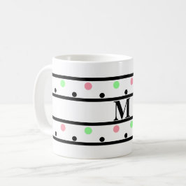 Monogram Black Rosa Grönt Polka dots Kaffemugg