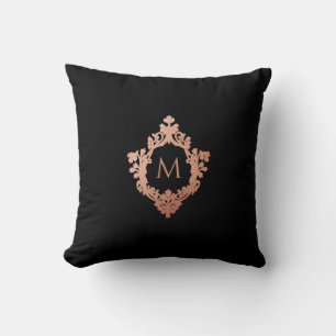 Monogram Black Rosa ros Guld Elegant Ornate Vapens Kudde