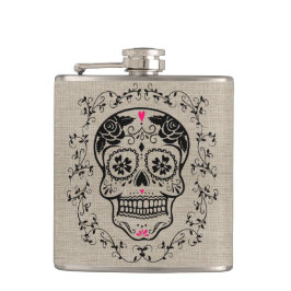 Monogram Black & Rosa Sugar Skull på Burlap Fickplunta