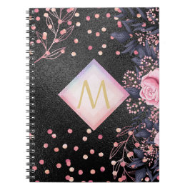 Monogram Black ROSEGOLD Rosa Metallic Glitter Girl Anteckningsbok