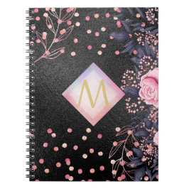 Monogram Black ROSEGOLD Rosa Metallic Glitter Girl Anteckningsbok
