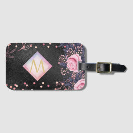 Monogram Black ROSEGOLD Rosa Metallic Glitter Girl Bagagebricka