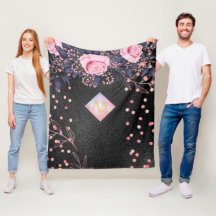 Monogram Black ROSEGOLD Rosa Metallic Glitter Girl