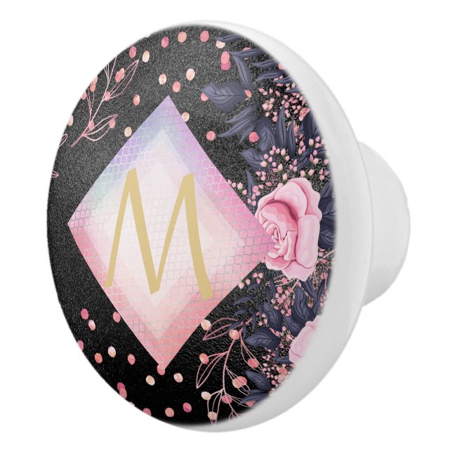 Monogram Black ROSEGOLD Rosa Metallic Glitter Girl Knopp (Höger)