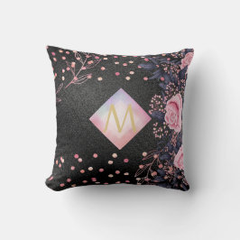 Monogram Black ROSEGOLD Rosa Metallic Glitter Girl Kudde