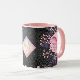 Monogram Black ROSEGOLD Rosa Metallic Glitter Girl Mugg