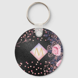 Monogram Black ROSEGOLD Rosa Metallic Glitter Girl Nyckelring