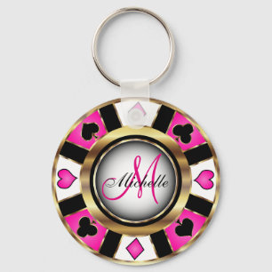 Monogram Black, Shock rosa och Guld Las Vegas Stil Nyckelring