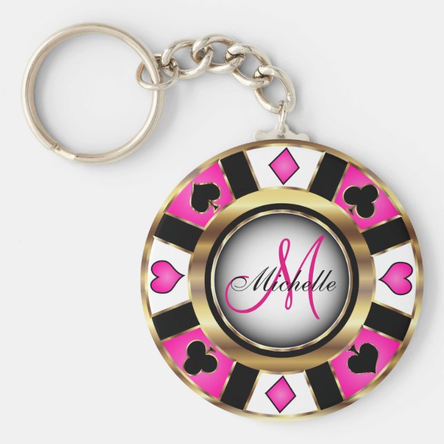 Monogram Black, Shock rosa och Guld Las Vegas Stil Nyckelring (Framsidan)
