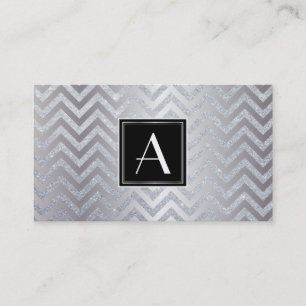 Monogram Black/Silver Box Chevron Glitter Visitkort