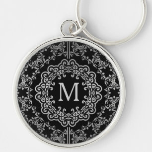 Monogram Black & Silver Filigree Motif, Nyckelring