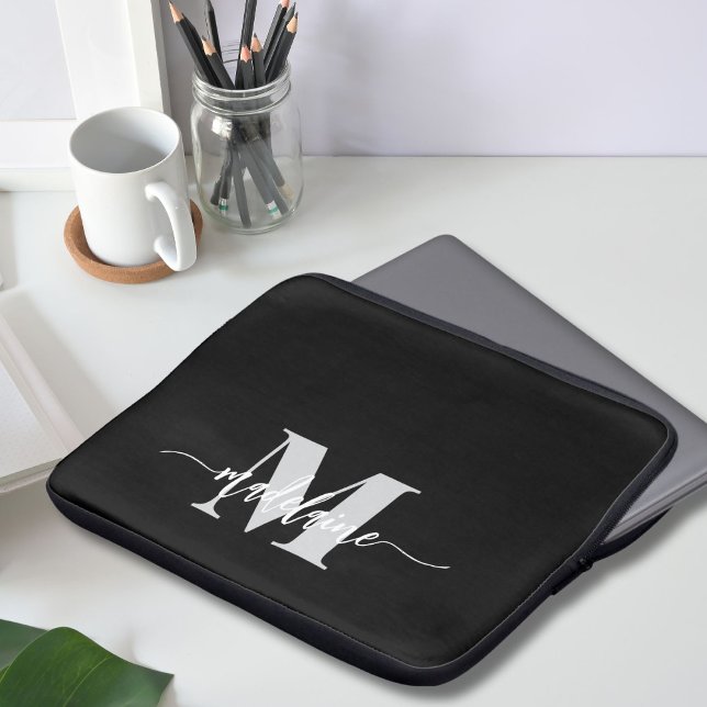 Monogram Black Silver White Personal Laptop Fodral (Skapare uppladdad)