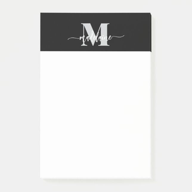 Monogram Black Silver White Personal Post-it Block (Framsida)