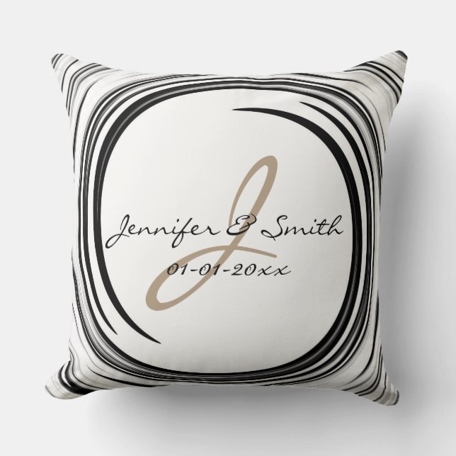 Monogram Black Swirl Abstrakt Art Kudde (Framsida)