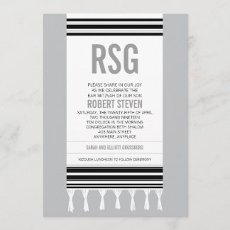 Monogram Black Tallit Pub Mitzvah Inbjudningar