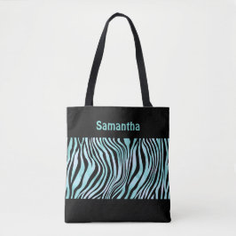 Monogram Black Turcos Teal Zebra tryck Tote Bag Tygkasse
