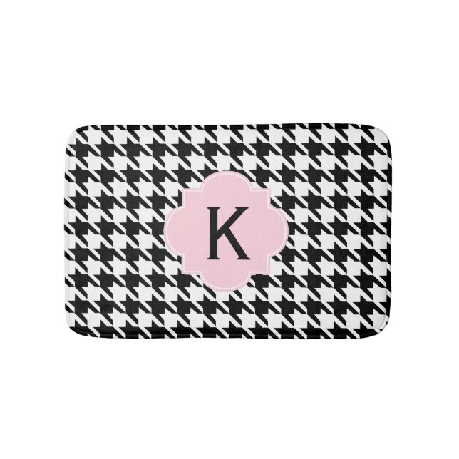 Monogram Black, White and Pastel Rosa Houndstooth Badrumsmatta (Framsidan)