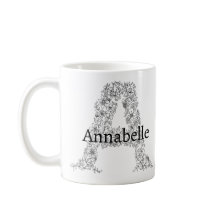 Monogram Black White Botanical Blommigt Brev A