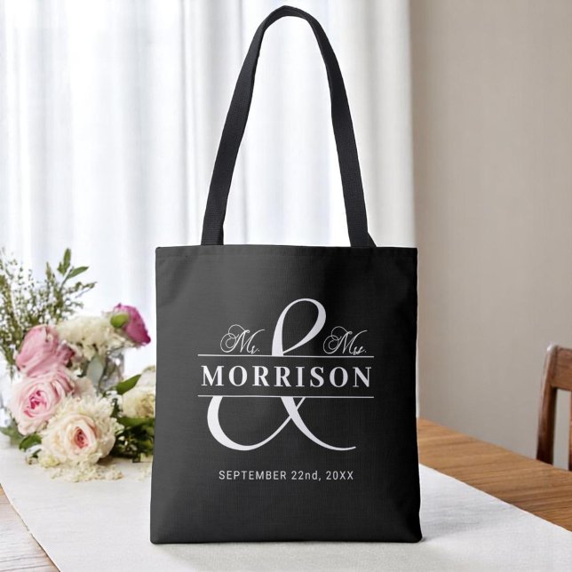 Monogram Black White Bröllop Tygkasse (Skapare uppladdad)