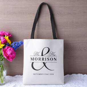 Monogram Black White Bröllop Tygkasse