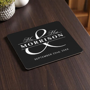 Monogram Black White Bröllop Underlägg Papper Kvadrat