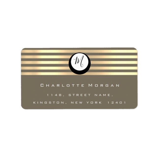 Monogram Black White Bronze Grått Guld OSA Rand Adressetikett (Framsidan)