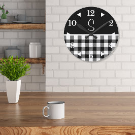Monogram Black White Buffalo Play Farmhouse Lumb Rund Klocka