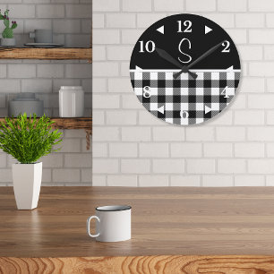 Monogram Black White Buffalo Play Farmhouse Lumb Rund Klocka