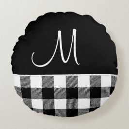 Monogram Black White Buffalo Play Farmhouse Rund Kudde