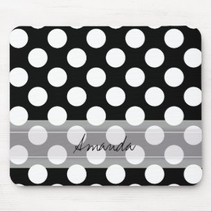 Monogram Black White Chic Polka Dot Mönster Musmatta