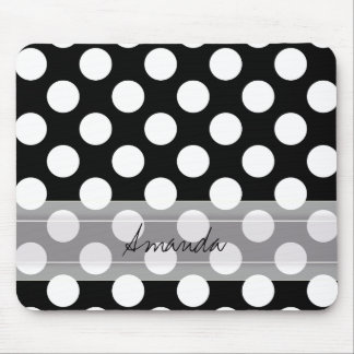 Monogram Black White Chic Polka Dot Mönster Musmatta