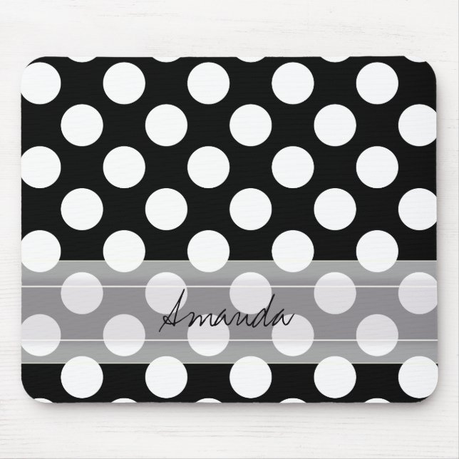 Monogram Black White Chic Polka Dot Mönster Musmatta (Framsidan)