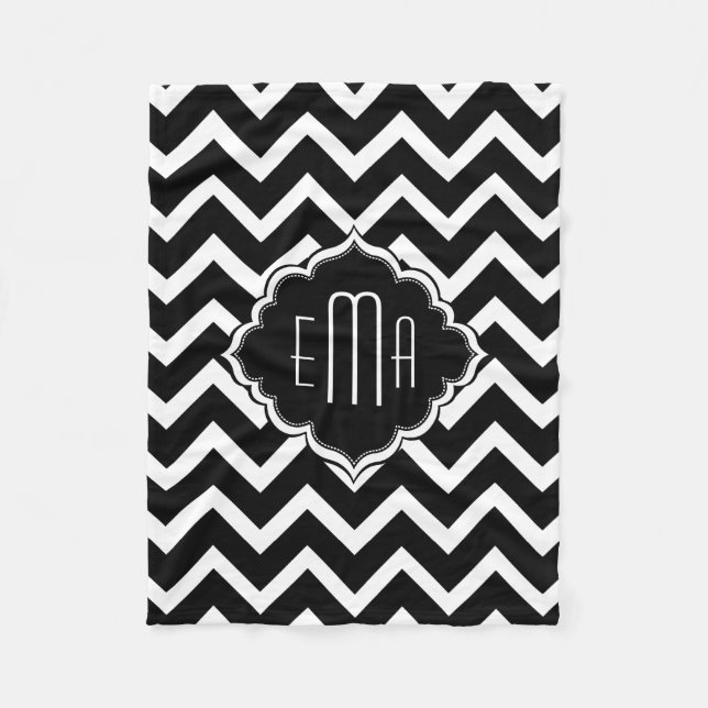 Monogram Black & White Geometric Zigzag Chevron Fleecefilt (Framsidan)