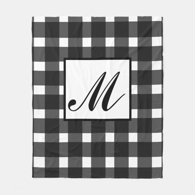 Monogram Black White Gingham Mönster Fleecefilt (Framsidan)