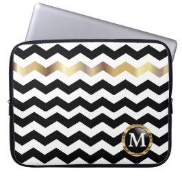 Monogram Black, White & Guld Chevron Rand Laptop Sleeve