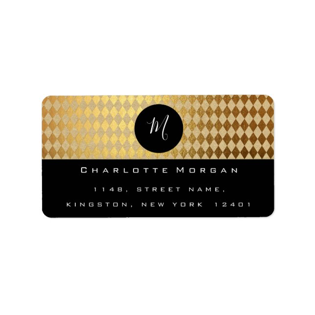 Monogram Black White Guld Diamond OSA Adressetikett (Framsidan)