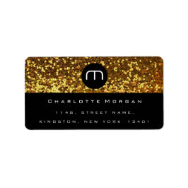Monogram Black White Guld Glitter Logotyp OSA Adressetikett